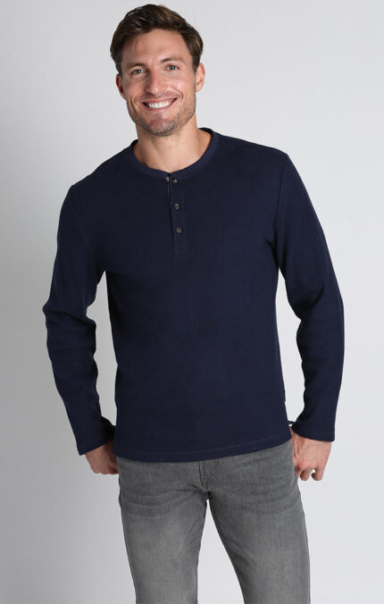 Navy Brushed Waffle Fleece Henley