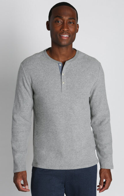 Heather Grey Brushed Waffle Fleece Henley