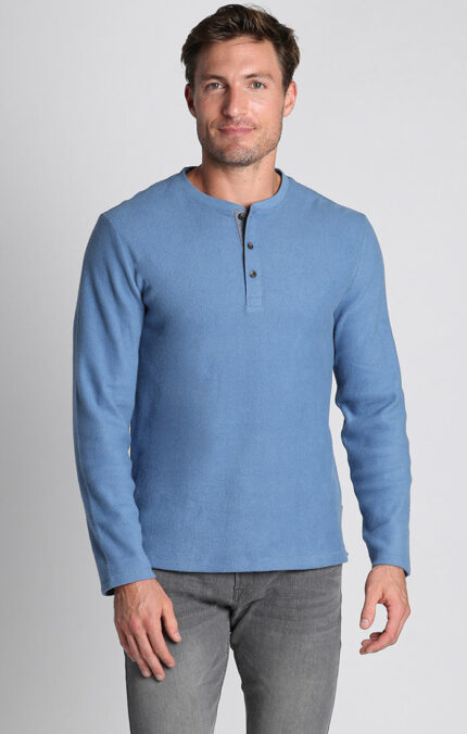 Blue Brushed Waffle Fleece Henley