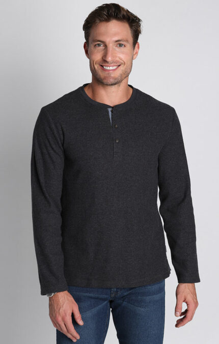 Charcoal Brushed Waffle Fleece Henley