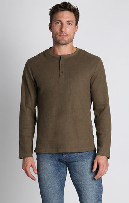 Brown Brushed Waffle Fleece Henley