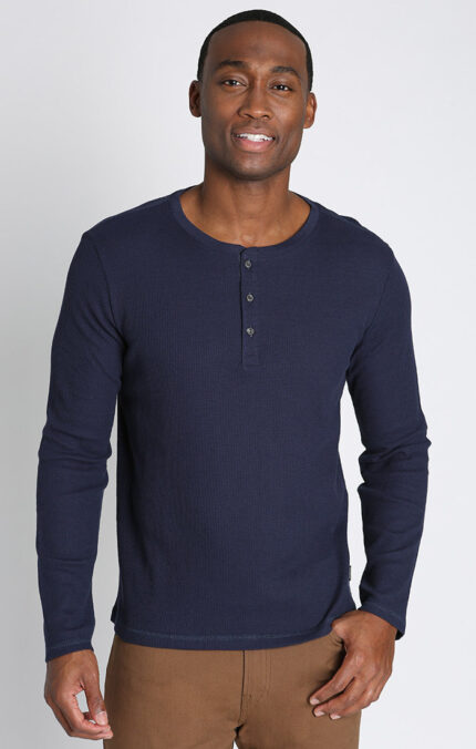 Navy Classic Waffle Henley