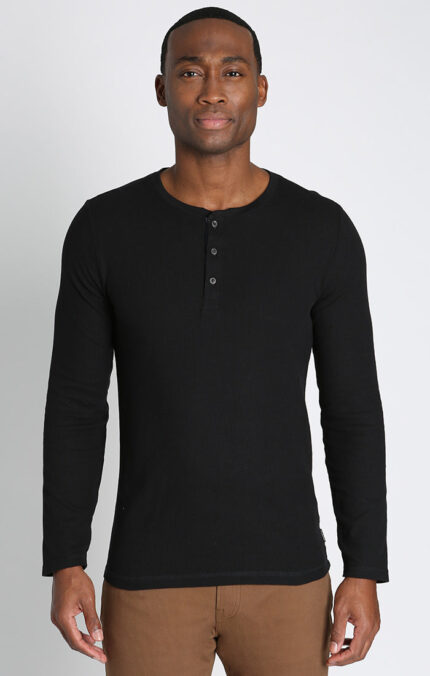 Black Classic Waffle Henley