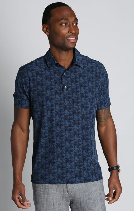 Navy Camp Print Gravityless Polo