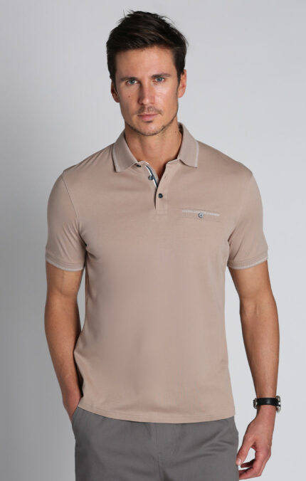 Tan Luxe Cotton Interlock Polo Shirt