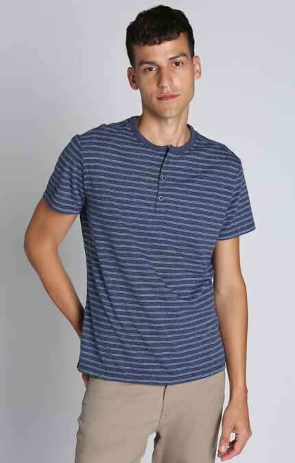 Navy Striped TriBlend Short Sleeve Henley