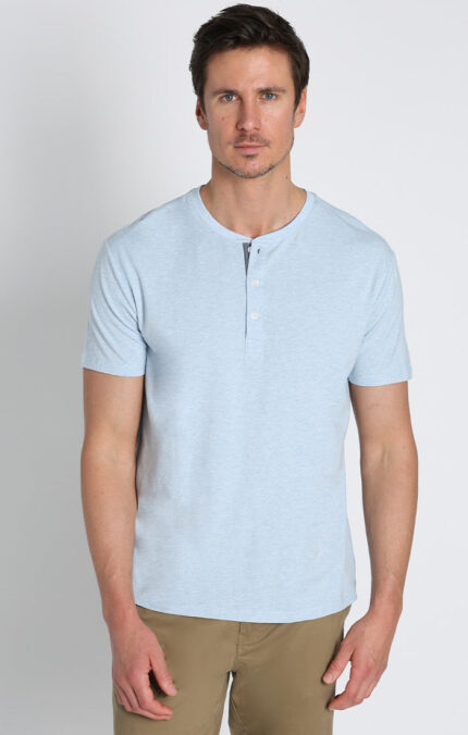 Blue Stretch Pima Blend Short Sleeve Henley