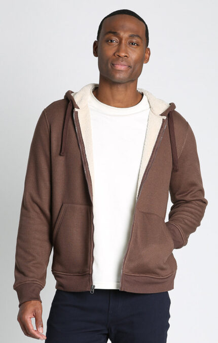 Brown Sherpa Lined Waffle Hoodie