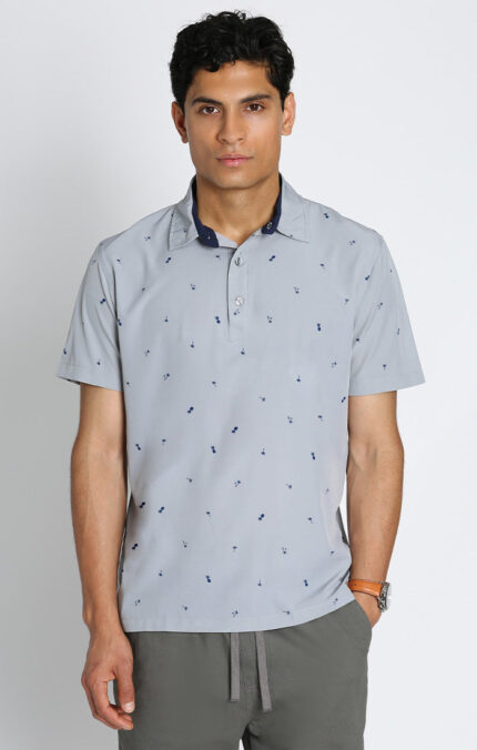Light Grey Pineapple Print Gravityless Polo