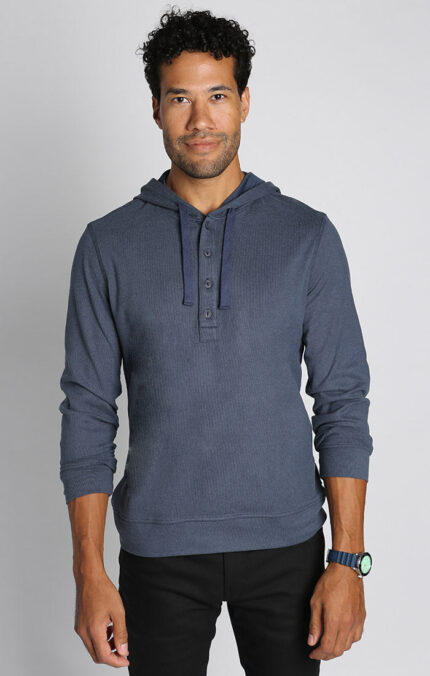 Navy Ultra Soft Ribbed Hooded Henley