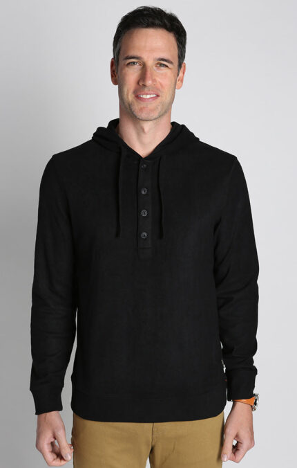 Black Ultra Soft Ribbed Hooded Henley