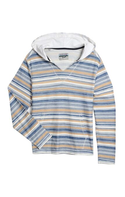 Blue and White Stripe Hooded Pullover