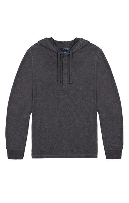 Dark Heather Grey Waffle Hooded Henley